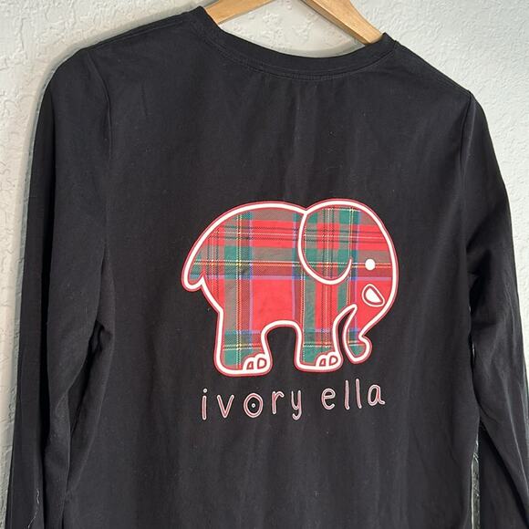 NEW Ivory Ella Limited Edition Christmas Tee Long Sleeve Plaid Black Red Medium - Picture 4 of 5